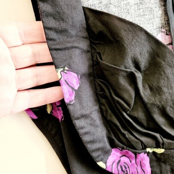 Dollz & Dames Black Purple Rose Pattern Swing Dress Size Small Rockabilly Pinup - Picture 4 of 6